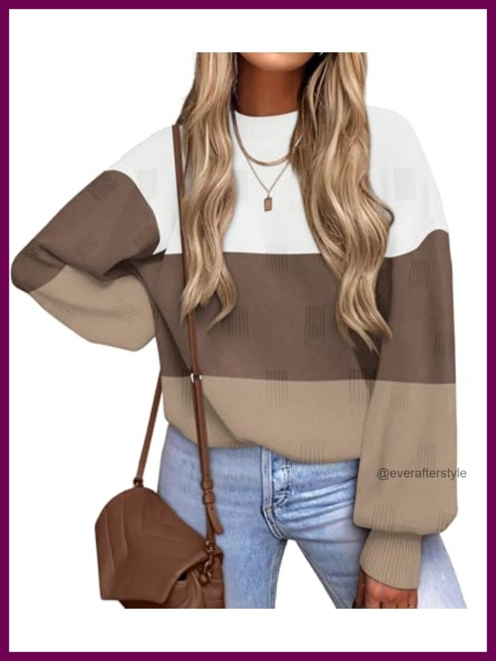 Womens Knit Sweater Turtleneck Pullover Puff Sleeve Loose Fit Fall Layering